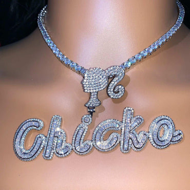 Women’s Letter Pendant Necklace | Iced Out Hip Hop T-Bar Fashion Sweater Chain - CaratixJewelry