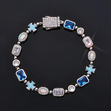 Enamel Cross Gemstone Chain Zircon Bracelet for Men | Caratix Jewelry - CaratixJewelry