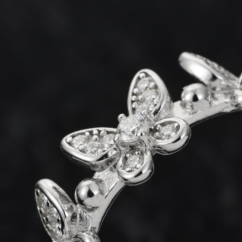 Dainty Moissanite Butterfly Ring 925 Silver Open | Caratix