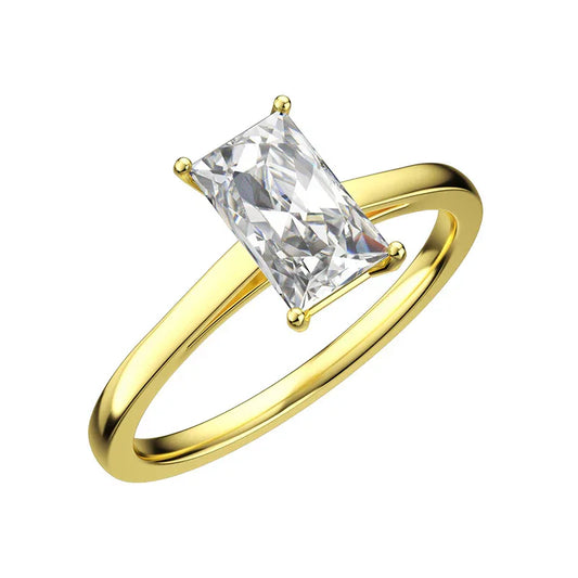 1ct Emerald Cut Moissanite Ring | S925 Silver 18K Gold Plated | Caratix