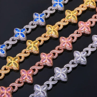 Multi-Color Gemstone Clover Cuban Chain | Men's Rainbow Iced Out Jewelry | Niche Luxury Streetwear Necklace | Caratix - CaratixJewelry