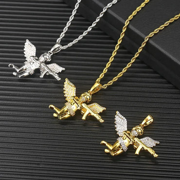 RevengeAngel Gun Pendant Hip Hop Necklace with Micro-Pave Zircon for Men | Caratix Jewelry - CaratixJewelry