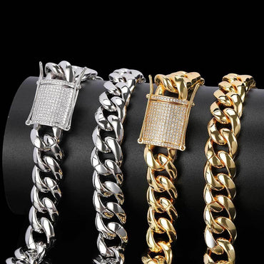 Custom 15mm Triple-Row Iced Out Gold Chain Style - CaratixJewelry