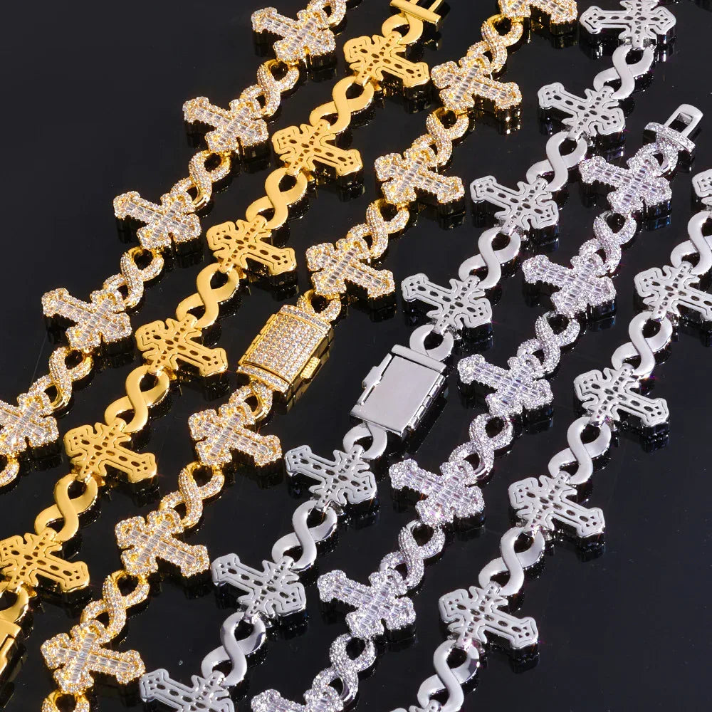 Custom 15mm Infinite 8-Link Baguette Cross Necklace | Heavy Gold Chain for Rapper | Caratix - CaratixJewelry