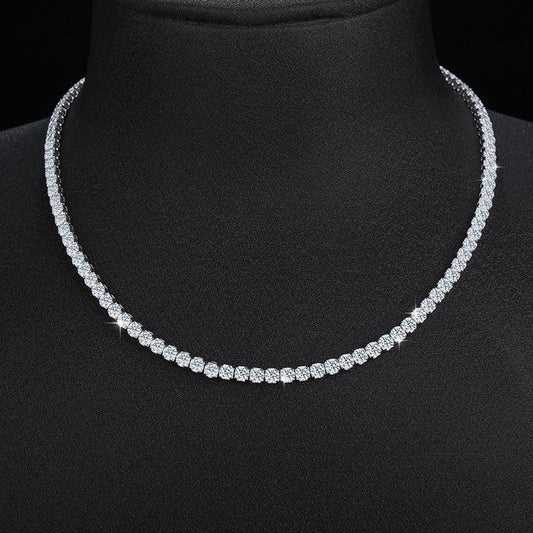 Iced-Out Moissanite Necklace – S925 Sterling Silver Clavicle & Choker Chain Luxury Jewelry for Women - CaratixJewelry