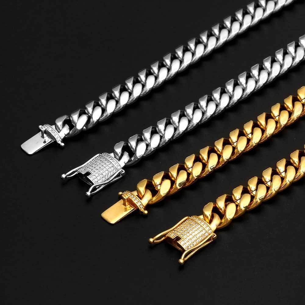 12mm Cuban Chain Necklace with Clasp and 18K Gold Plating for Men | Titanium Steel and Stainless Steel | Caratix Jewelry - CaratixJewelry
