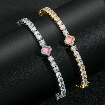 Pink Clover Zircon Tennis Chain | Women's Luxury Pink Hip Hop Bling Choker & Bracelet | Caratix - CaratixJewelry