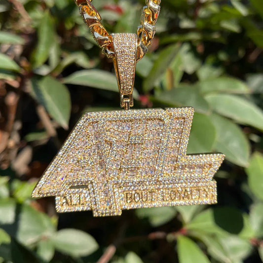 Iced Out "All Bout Loyalty" Pendant | Men's Street Motto Necklace | Premium Copper CZ Slogan Jewelry | Brotherhood Bling | Caratix - CaratixJewelry