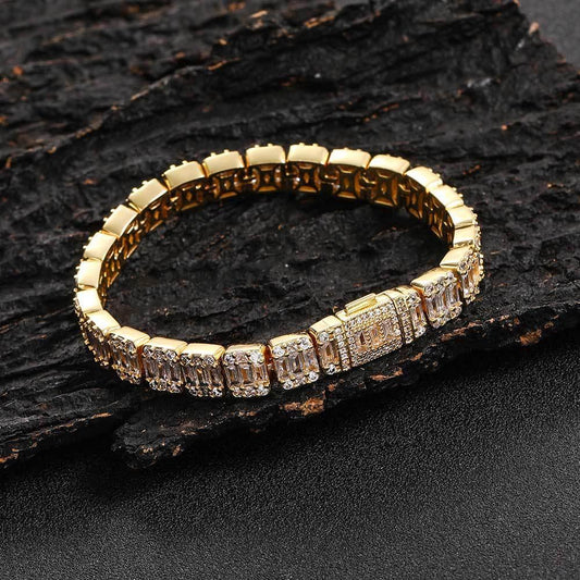 8mm Square Tennis Chain Bracelet with Mixed Zircon and Flip Clasp for Men | Caratix Jewelry - CaratixJewelry