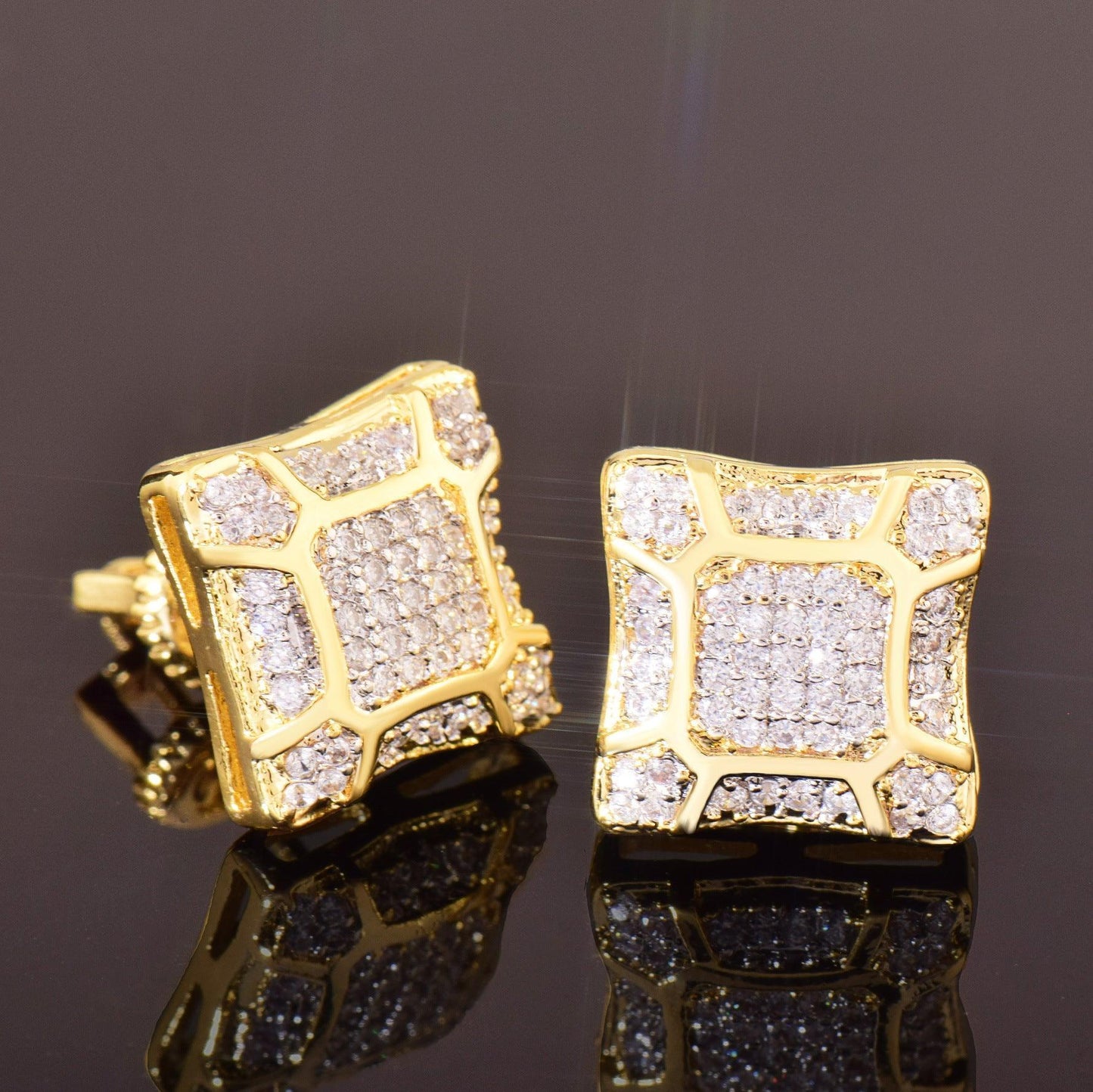 Square Zircon Gold Plated Stud Earrings | Simple & Trendy Hip Hop Jewelry | Caratix Jewelry - CaratixJewelry