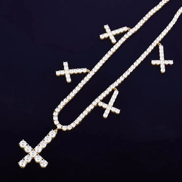 Iced Out Tennis Cross Pendant | Men's Hip Hop Solitaire Necklace Caratix - CaratixJewelry