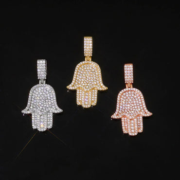 Iced Out Hand of Fatima Pendant Copper Zircon Iced Out Pendants for Men | Caratix Jewelry - CaratixJewelry