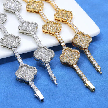 Four-Leaf Clover Moissanite Tennis Chain – S925 Sterling Silver Iced-Out Hip Hop Men’s Luxury Streetwear Necklace - CaratixJewelry