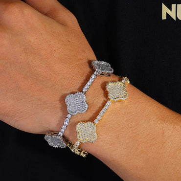 S925 Sterling Silver Moissanite Clover Tennis Bracelet | VVS Moissanite Tester Passed Handpiece | Premium Hip Hop Bling | Caratix - CaratixJewelry