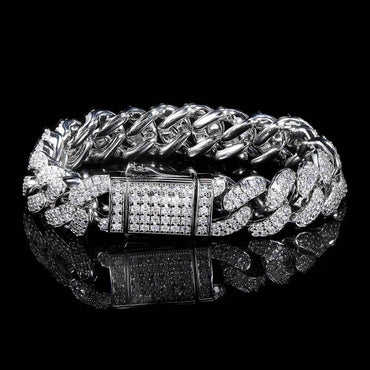12mm Double Row Zircon Cuban Chain Bracelet - CaratixJewelry