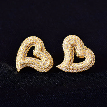 Iced Out Hollow Heart Zircon Stud Earrings | Retro Luxury Hip Hop Jewelry | Caratix Jewelry - CaratixJewelry