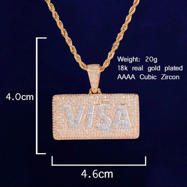 Men's VISA Shape Necklace | Premium Copper CZ Money Jewelry Caratix - CaratixJewelry