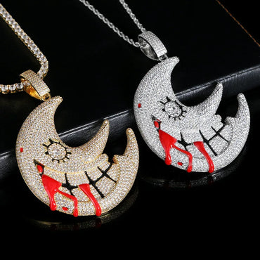 Trippie Redd Moon Pendant Necklace with Zircon Stones for Men | Caratix Jewelry - CaratixJewelry