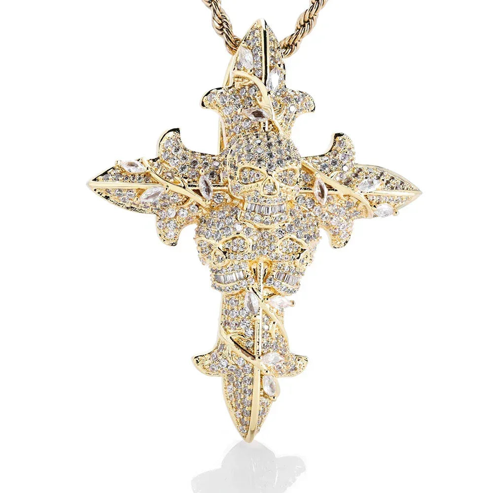 Custom Skull Cross Pendant Necklace Moissanite Hip Hop Jewelry | Caratix Jewelry - CaratixJewelry