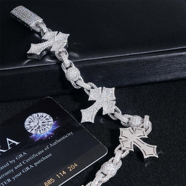 Moissanite Cross Cuban Link Bracelet – S925 Sterling Silver Full Iced-Out Hip Hop Streetwear Jewelry - CaratixJewelry