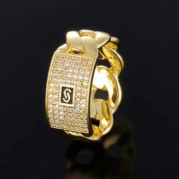 18k Gold Zircon Cuban Ring Hip Hop Jewelry for Men | Caratix Jewelry - CaratixJewelry