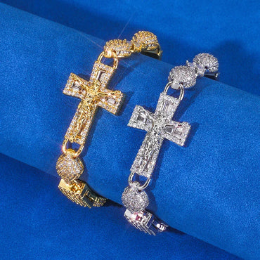 Custom 8mm Baguette Cross Ball Bracelet | Iced Out Rapper Chain for Men | Caratix - CaratixJewelry