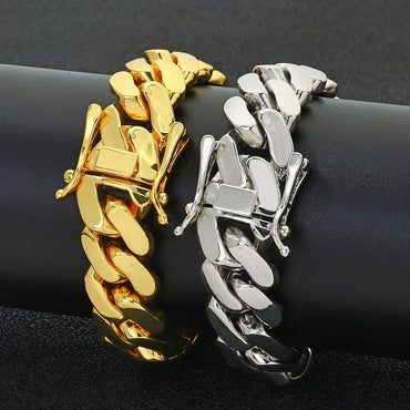 Polished Cuban Link Bracelet with Insert Clasp Hip Hop Jewelry - CaratixJewelry