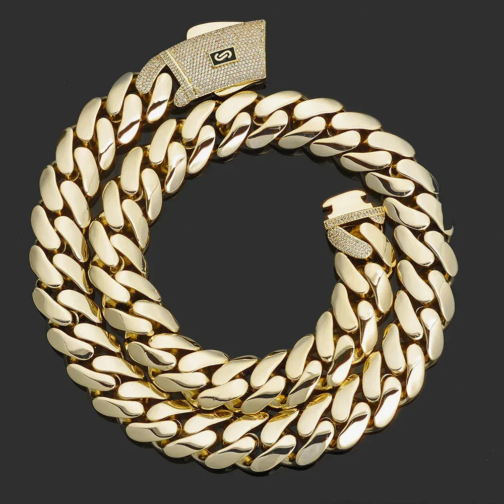 Polished Cuban Chain Necklace 14K Gold Tone Hip Hop Jewelry for Men | Caratix Jewelry - CaratixJewelry