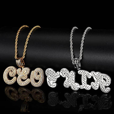 Calligraphy Letter Pendant Necklace with Micro-Pave T-Shaped Zircon Stones for Men | Caratix Jewelry - CaratixJewelry