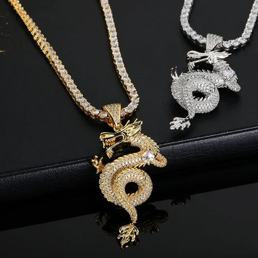 Zodiac Dragon Iced Out Pendant Zircon Necklace for Men | Caratix Jewelry - CaratixJewelry