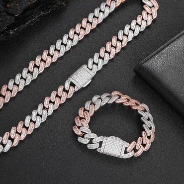 15mm Iced Out Cuban Chain Necklace T-Cut Zircon - CaratixJewelry
