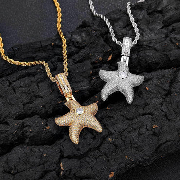 Starfish Pendant Necklace with Zircon Stones in Ocean Style for Men | Caratix Jewelry - CaratixJewelry