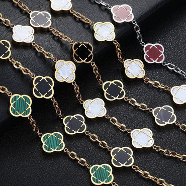 Stainless Steel Clover O-Chain Bracelet Non-Tarnish Gold Clover Link - CaratixJewelry