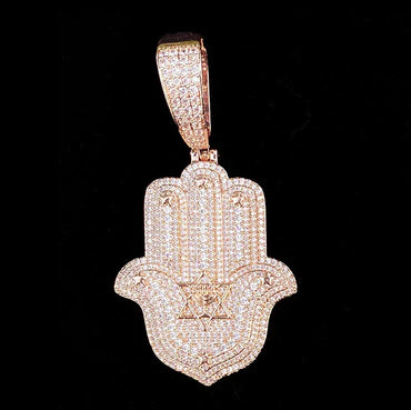 Iced Out Hand & Star Pendant | Unisex Real Copper CZ "Lucky Charm" Necklace - CaratixJewelry