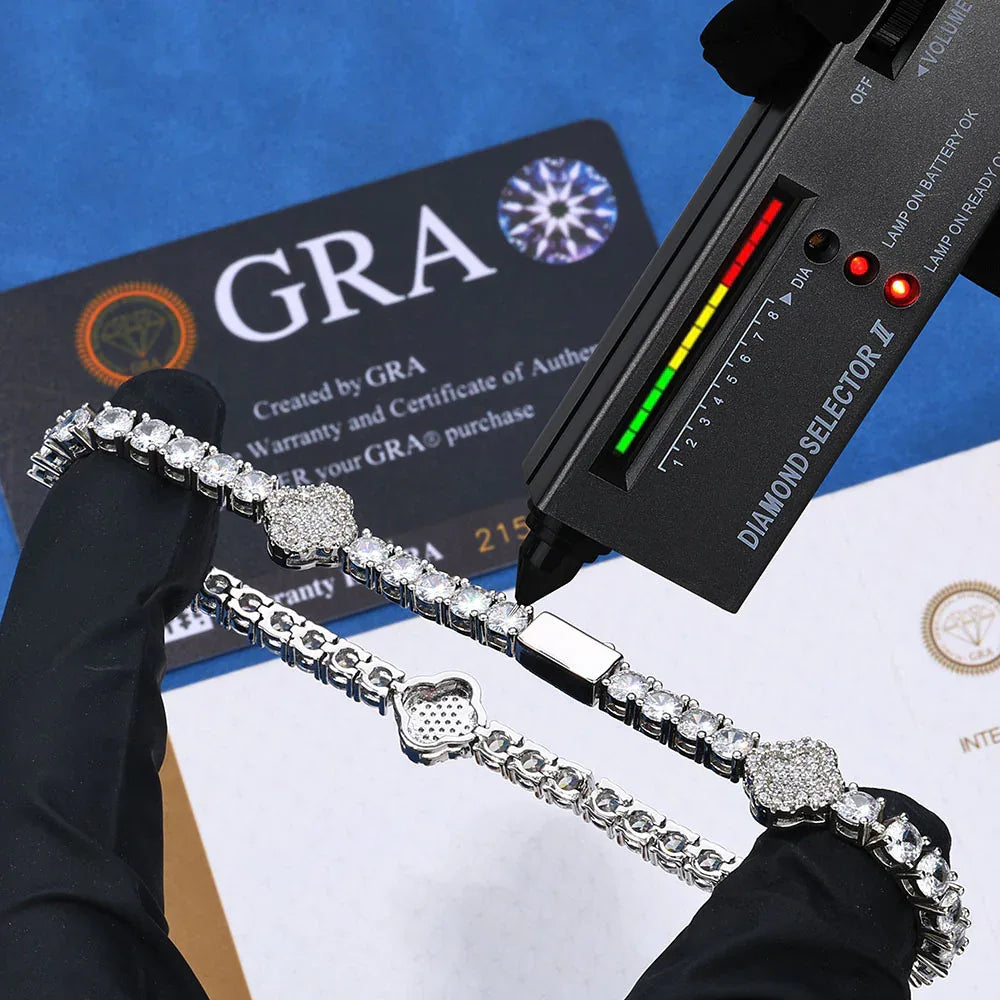 S925 Sterling Silver Clover Tennis Bracelet | Men's Iced Out Silver Rapper Chain | Premium Custom Handpiece | Caratix - CaratixJewelry