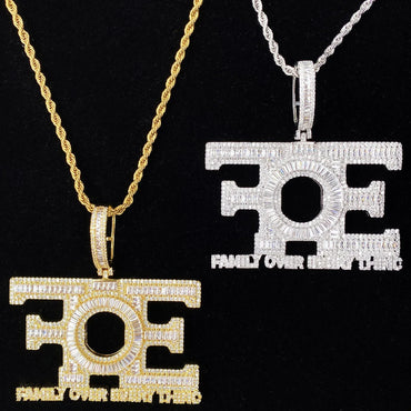 New Iced Out "FOE" Pendant | Women's "Family Over Everything" Necklace - CaratixJewelry