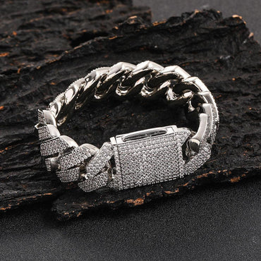 20mm Triple Row -Shaped Zircon Cuban Link Bracelet - CaratixJewelry