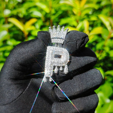 Crown Teardrop Letter Pendant | CZ Iced Out Hip Hop Initial Necklace - CaratixJewelry