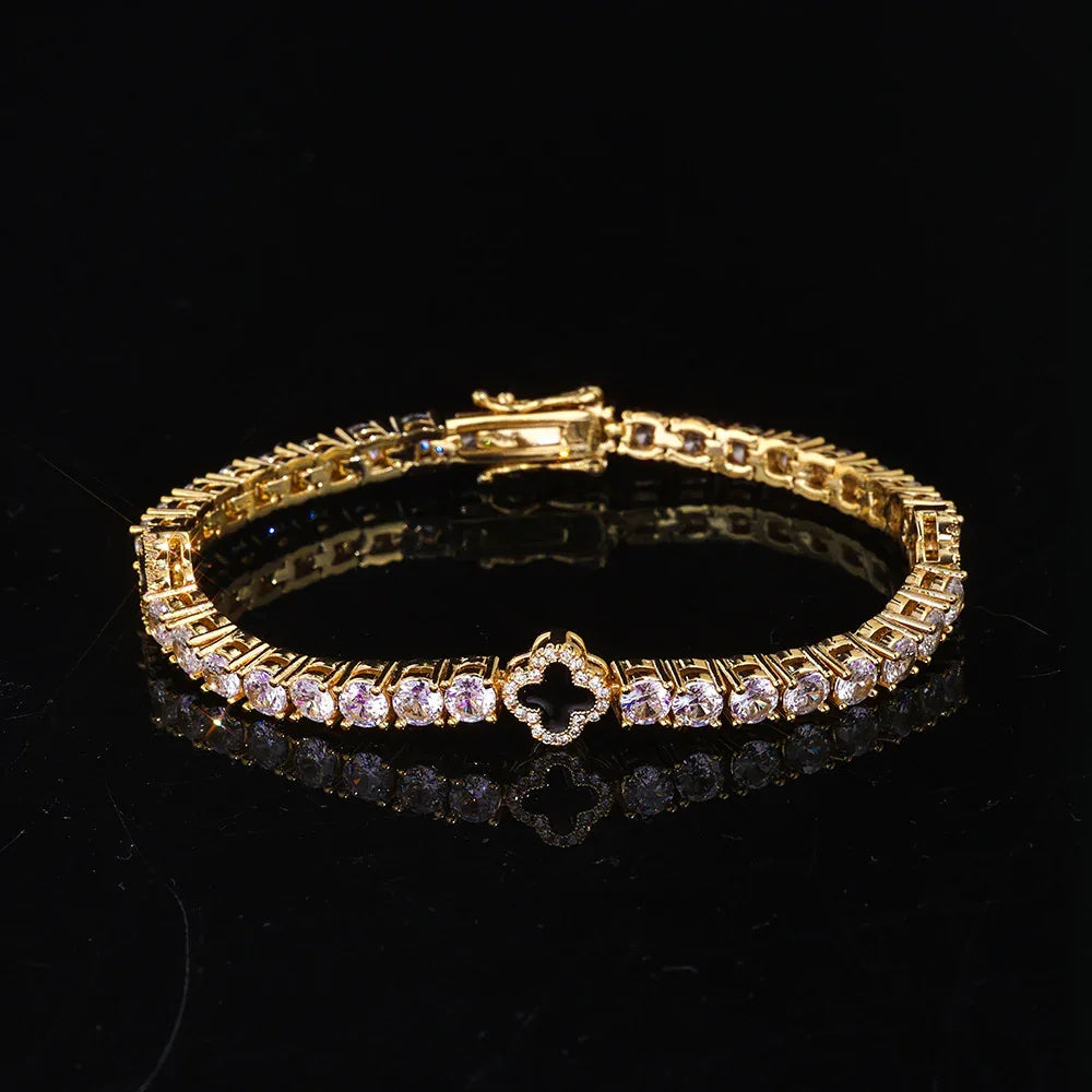 S925 Sterling Silver Moissanite Clover Bracelet | Color Enamel Tennis Chain | Tester Passed Rapper Chain Style | Caratix - CaratixJewelry