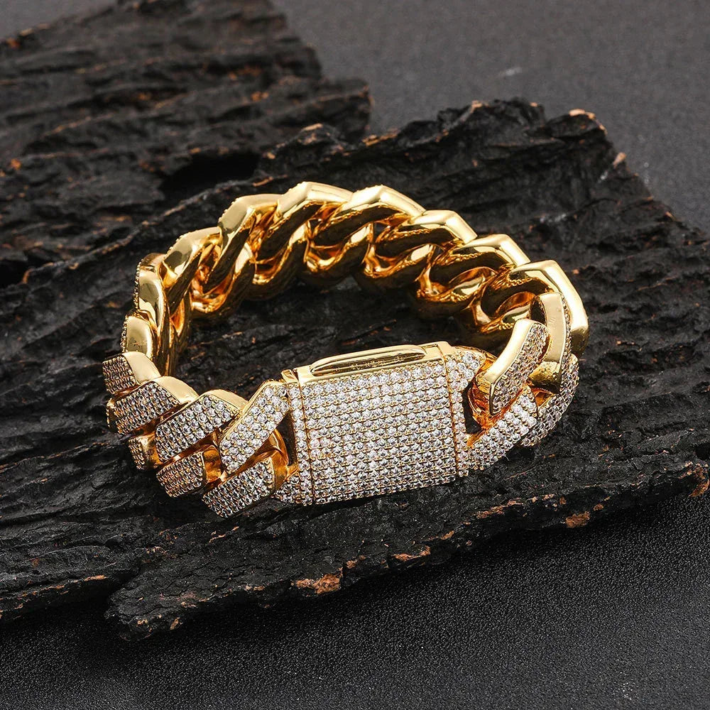 -Pattern Cuban Link Bracelet with Flip Clasp Zircon - CaratixJewelry