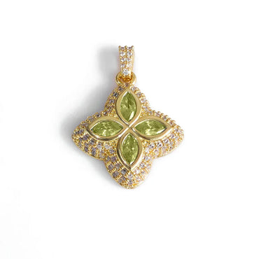 Men's Color Gemstone Clover Pendant | Full Zircon Iced Out Necklace | Custom Minimalist Hip Hop Jewelry | Caratix - CaratixJewelry