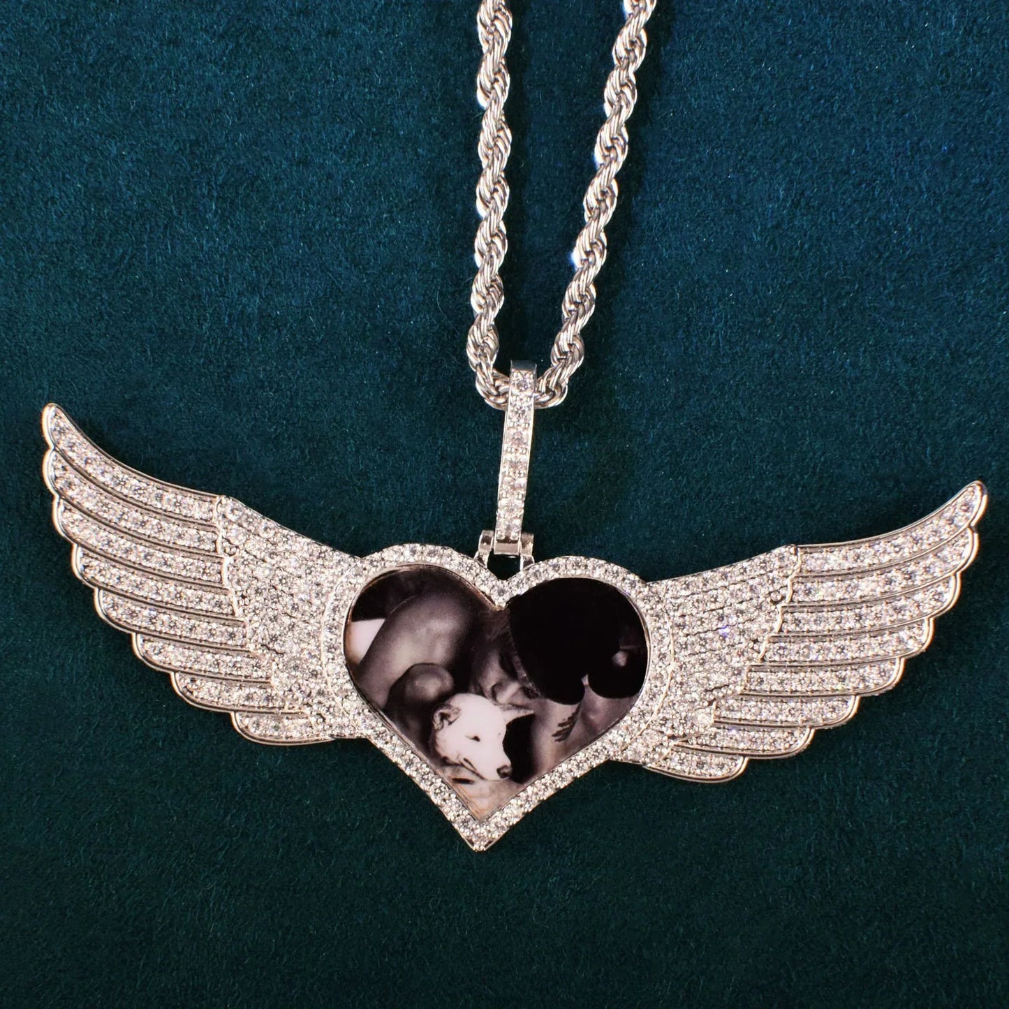 Heart Wing Photo Pendant | Iced Out CZ Custom Picture Hip Hop DIY Jewelry - CaratixJewelry