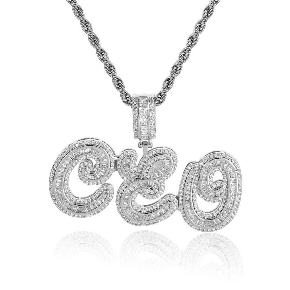 Calligraphy Letter Pendant Necklace with Micro-Pave T-Shaped Zircon Stones for Men | Caratix Jewelry - CaratixJewelry