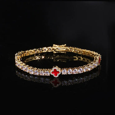 S925 Sterling Silver Moissanite Clover Bracelet | Color Enamel Tennis Chain | Tester Passed Rapper Chain Style | Caratix - CaratixJewelry