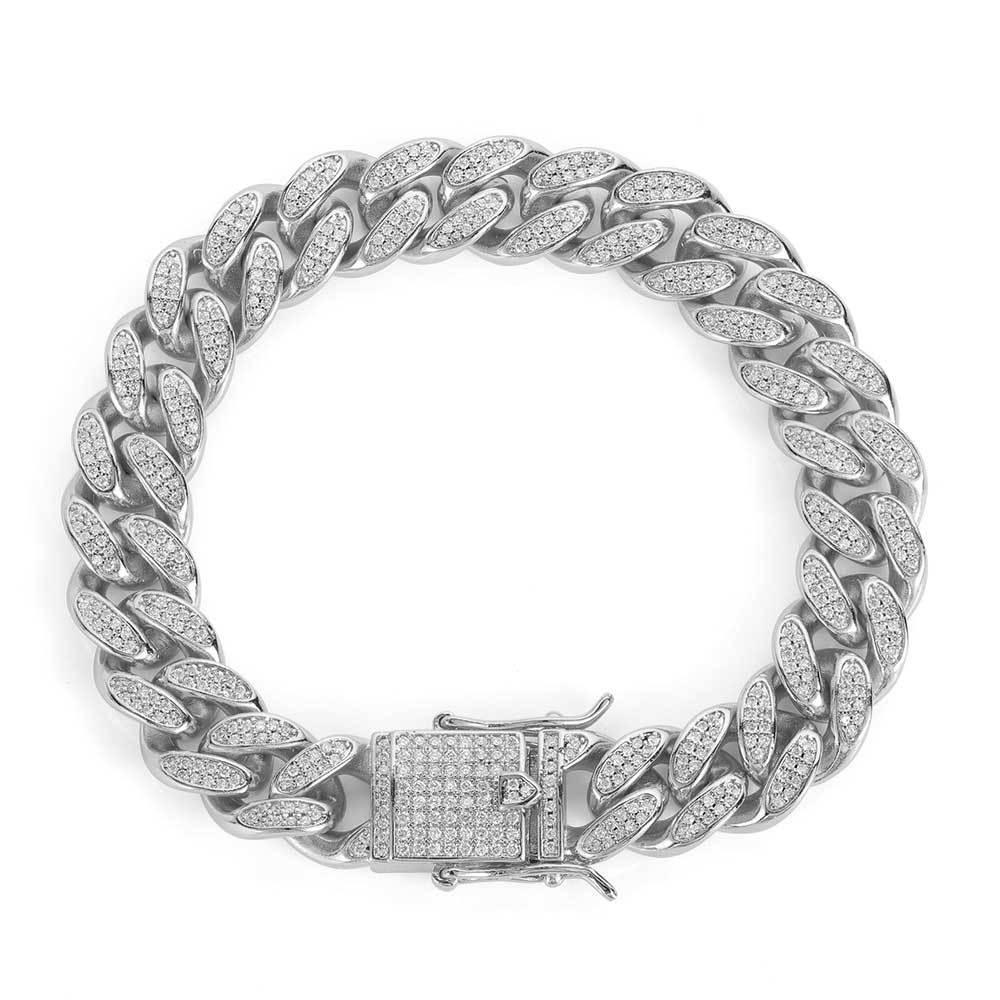 12mm Double Row Cuban Link Full Zircon Hip Hop Jewelry Bracelet - CaratixJewelry