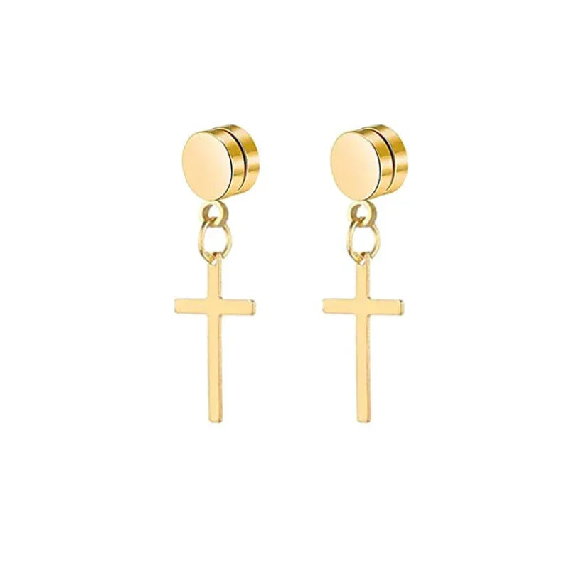 Womens Stainless Steel Cross Dangle Magnetic Earrings | Caratix