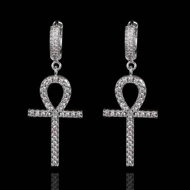 Ankh Key Cross Earrings with Micro-Pave Zircon Stones for Men and Women | Trendy Hip Hop Jewelry | Caratix Jewelry - CaratixJewelry