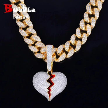 Creative Shattered Broken Heart Iced Out Pendant | Men's Artistic Hip Hop Necklace | Premium Copper CZ Jewelry | Streetwear Emo Bling | Caratix - CaratixJewelry