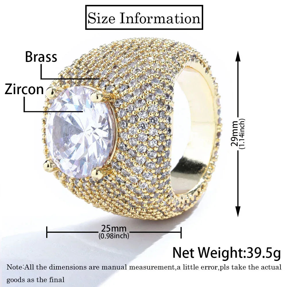 Pigeon Egg Copper Setting Large Zircon Ring for Men | Trendy Hip Hop Jewelry | Caratix Jewelry - CaratixJewelry