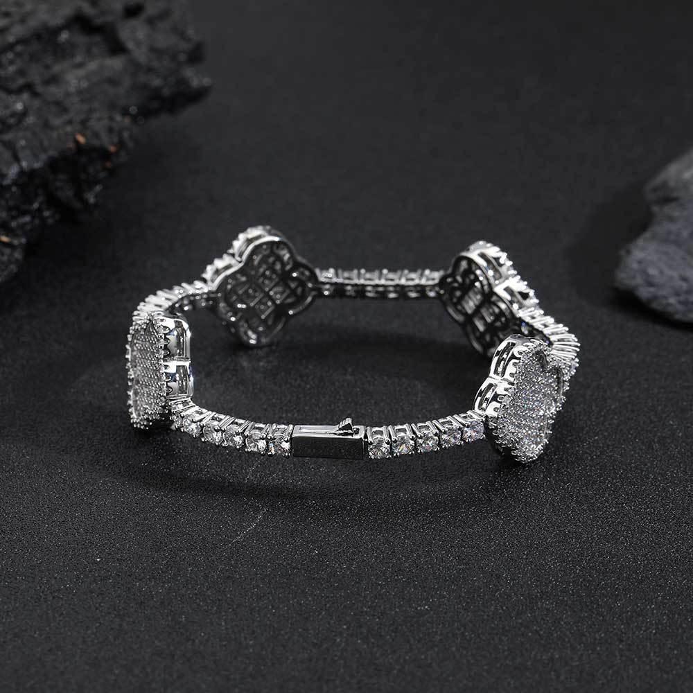 Women's S925 Sterling Silver Clover Tennis Bracelet | Iced Out Zircon Handpiece - CaratixJewelry